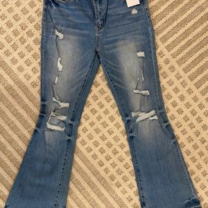 Classic Distressed Blue Flare Jeans